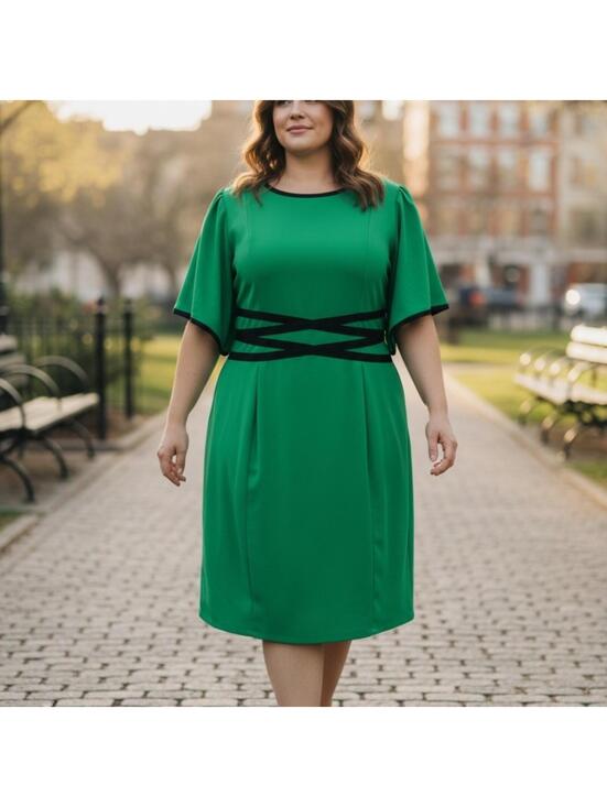 Unknown Dresses & Skirts - Elegant Green Midi Dress with Black Accents
